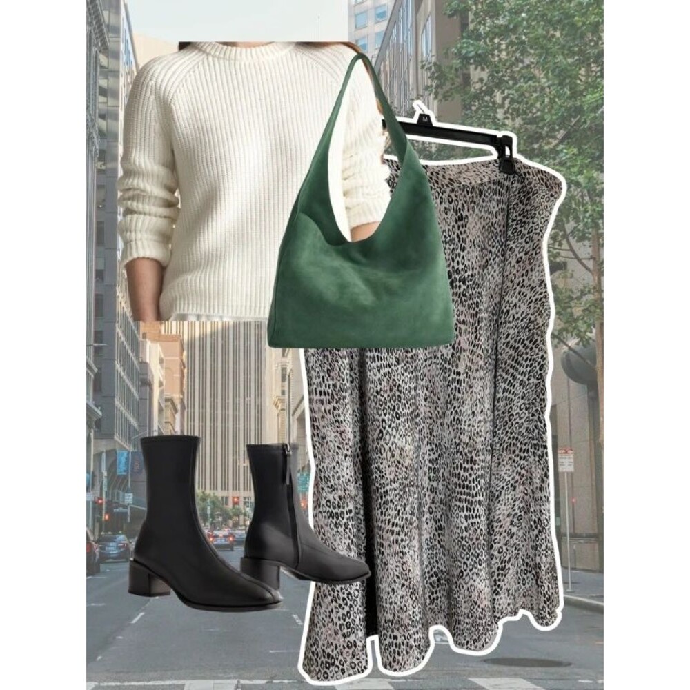Kate Hill Woman 18W Silk Elegant Grey Animal Print Midi Skirt Fall